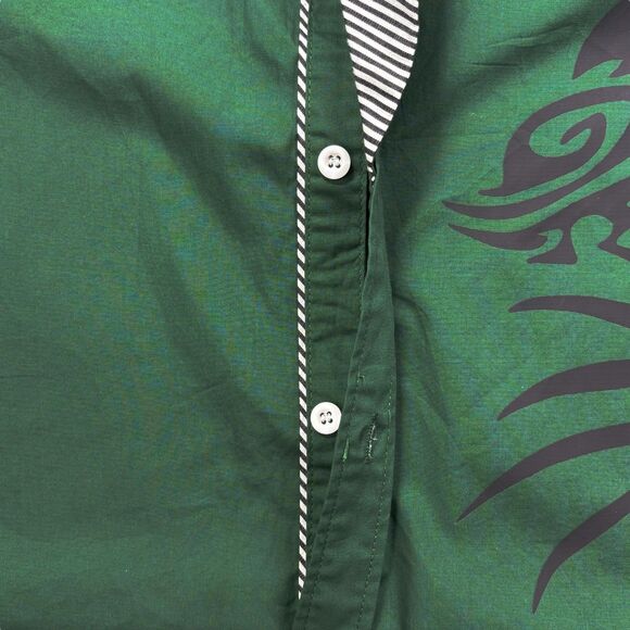 NWT Y2K 90s Coofandy Tribal Big Bold Graphic Button Flip Cuff Shirt Green 2XL - Picture 6 of 16